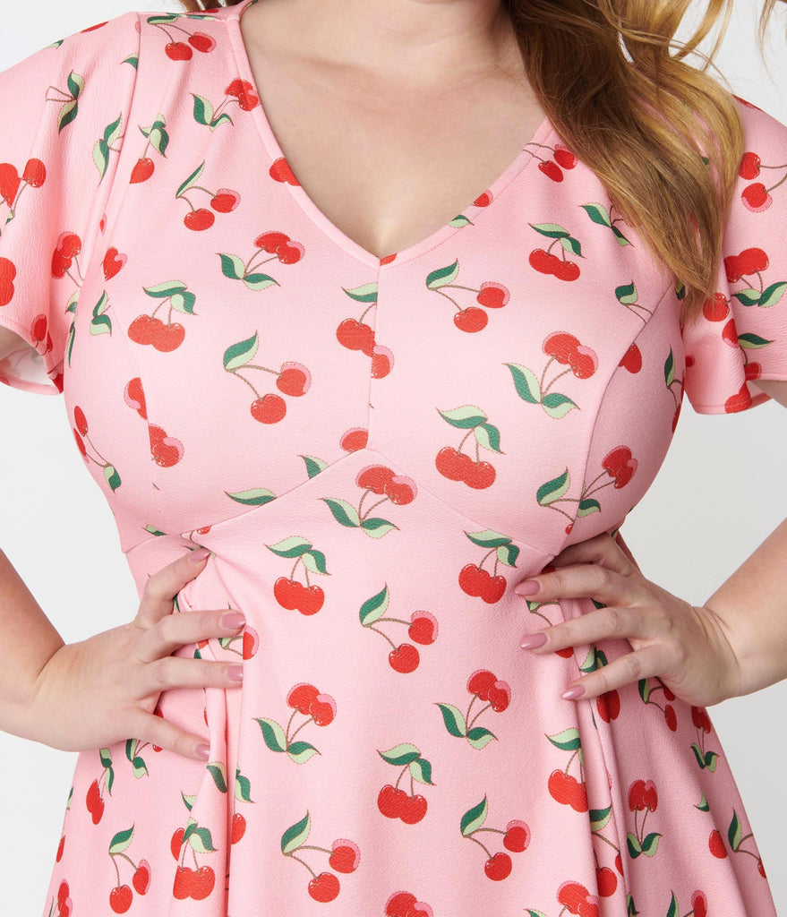 Pink ☀ Cherry Print Poppy Fit ☀ Flare Dress